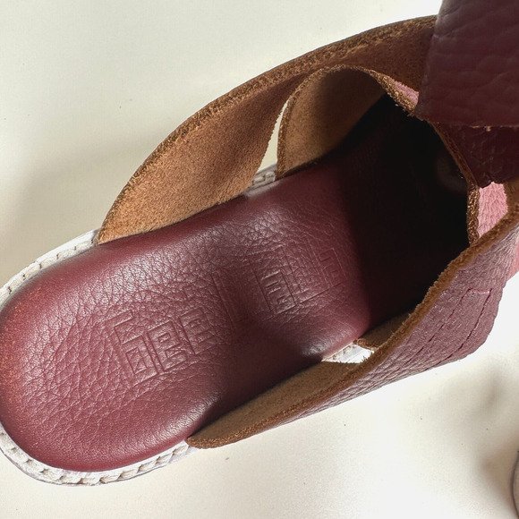 Anthro Gee Wawa Eggplant Leather White Platform Open Toe Ankle Strap Sandals 8 - Picture 9 of 10